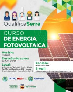 Programa Qualifica Serra abre 25 vagas para curso de Fotovoltaica