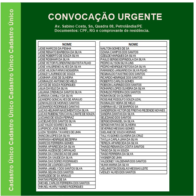 Usuários precisam comparecer com urgência ao CadÚnico; veja a lista