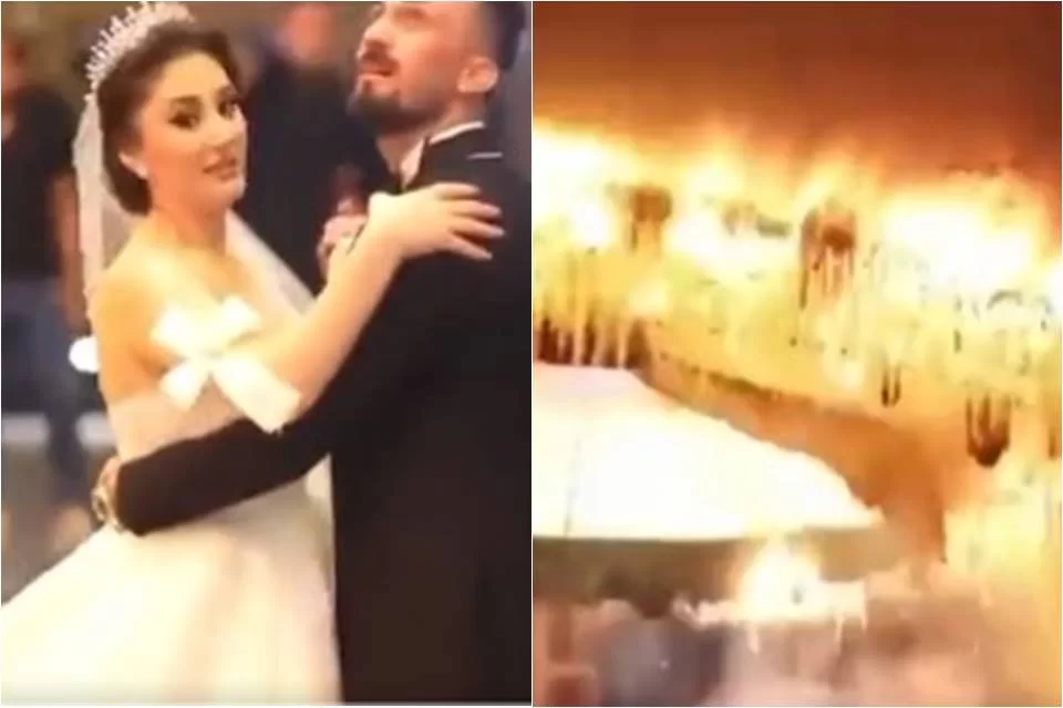 Imagens mostram o começo de incêndio em casamento no Iraque