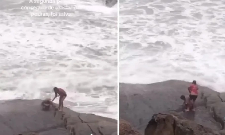 Turistas são arrastados por ondas na Praia do Diabo