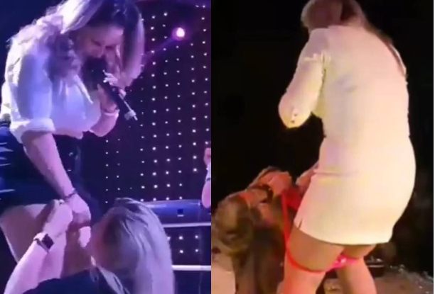 Vídeo: cantora viraliza ao coar cachaça na calcinha para fãs no palco
