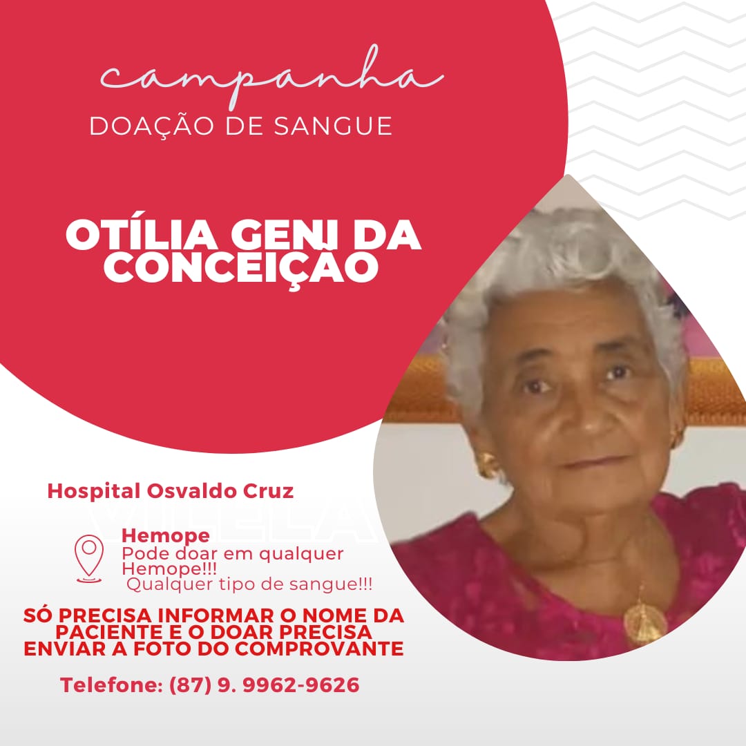 Família pede doação de sangue à mulher de 80 anos com câncer