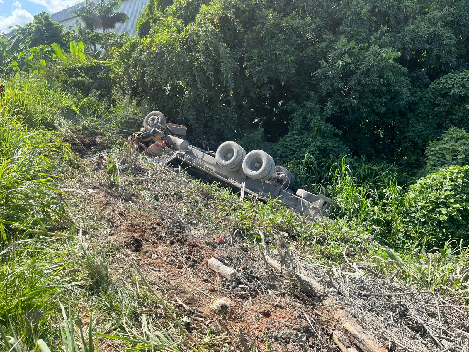 Caminhão bate em poste e cai de ribanceira na BR-232 1 Caminhão bate em poste e cai de ribanceira na BR-232 - Imagens: PRF/Divulgação