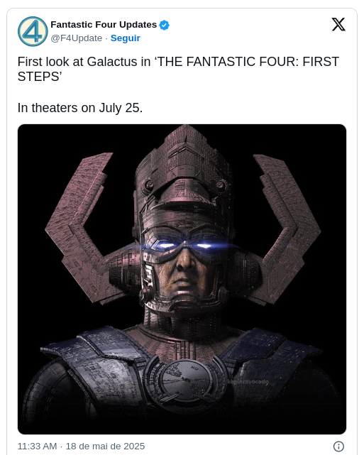 Visual do Galactus em novo filme do "Quarteto Fantástico" é revelado pela Marvel