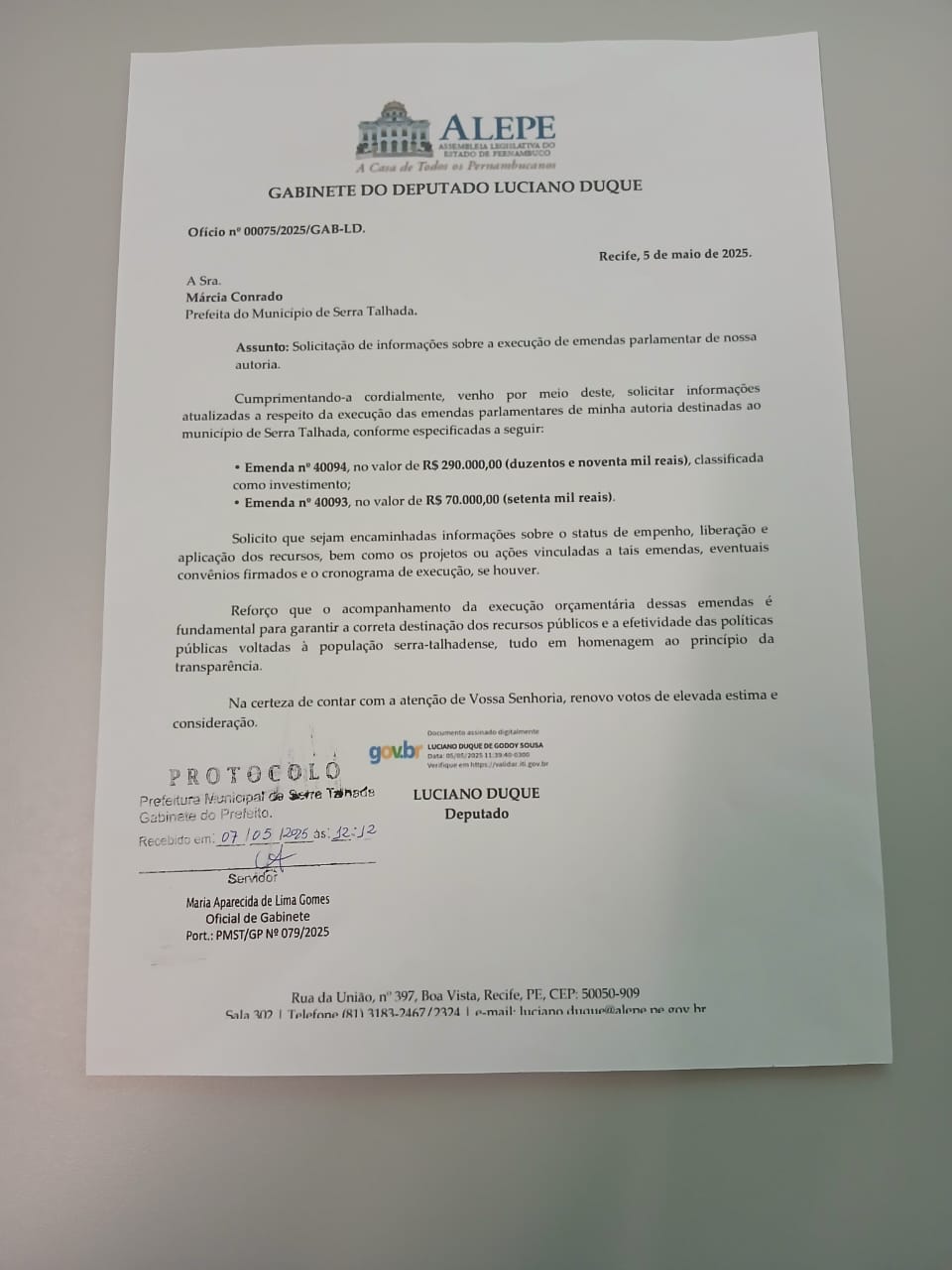 Duque cobra respostas de Márcia Conrado sobre uso de emendas em ST