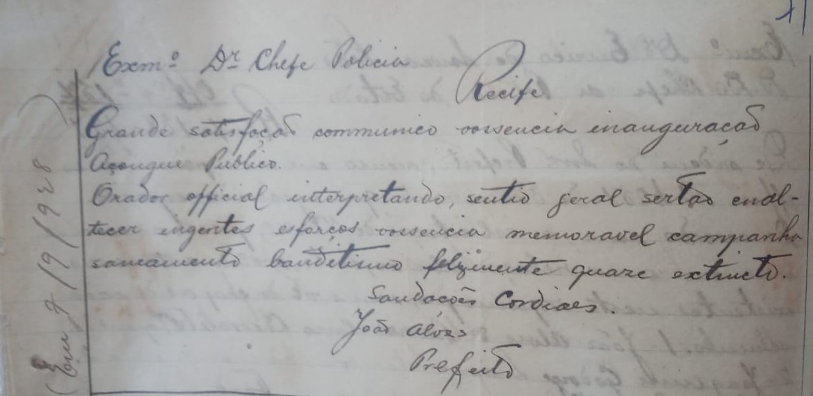 Documento revela a inauguração do Açougue de ST, em 1928