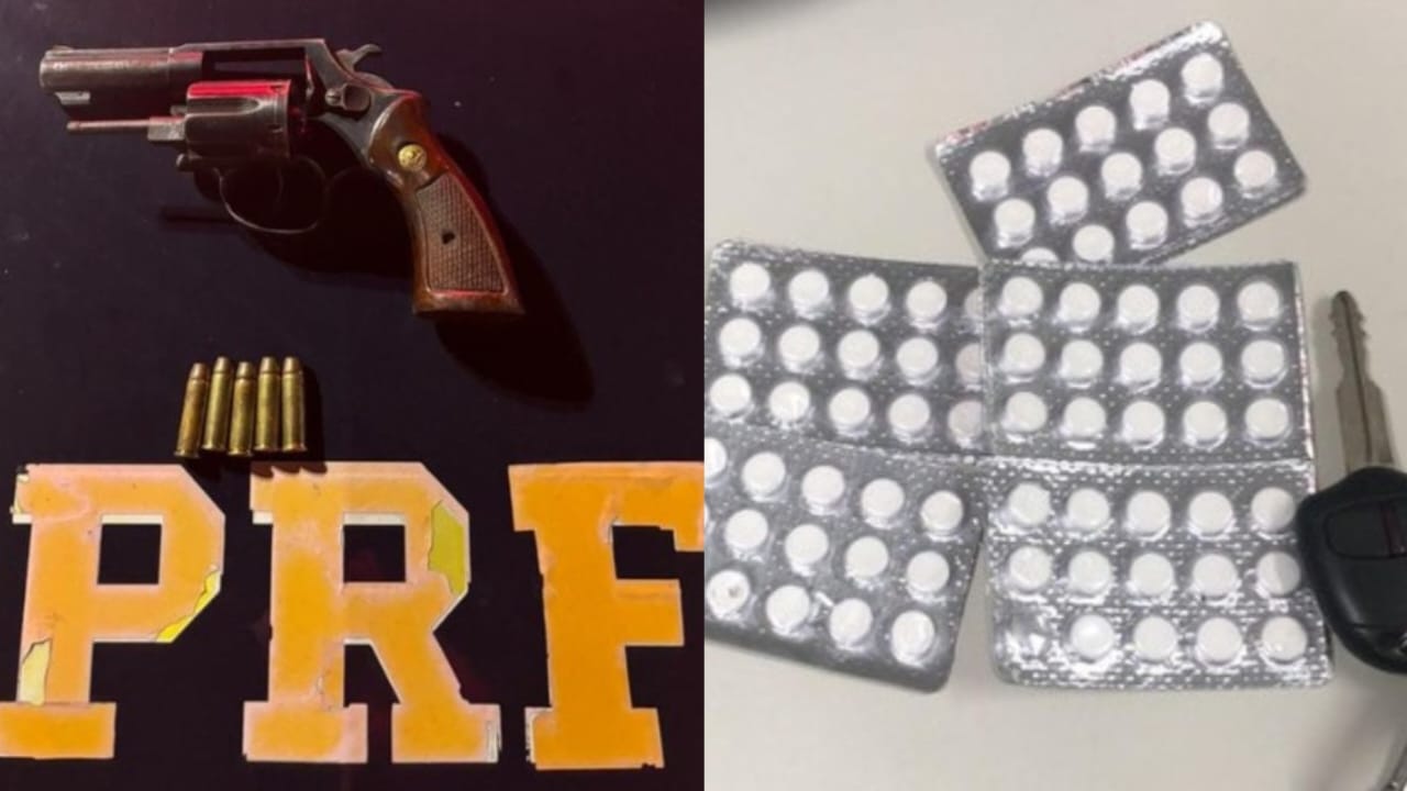 PRF flagra porte ilegal de arma e uso de anferamina na BR-232 1 PRF flagra de arma e anfetamina
