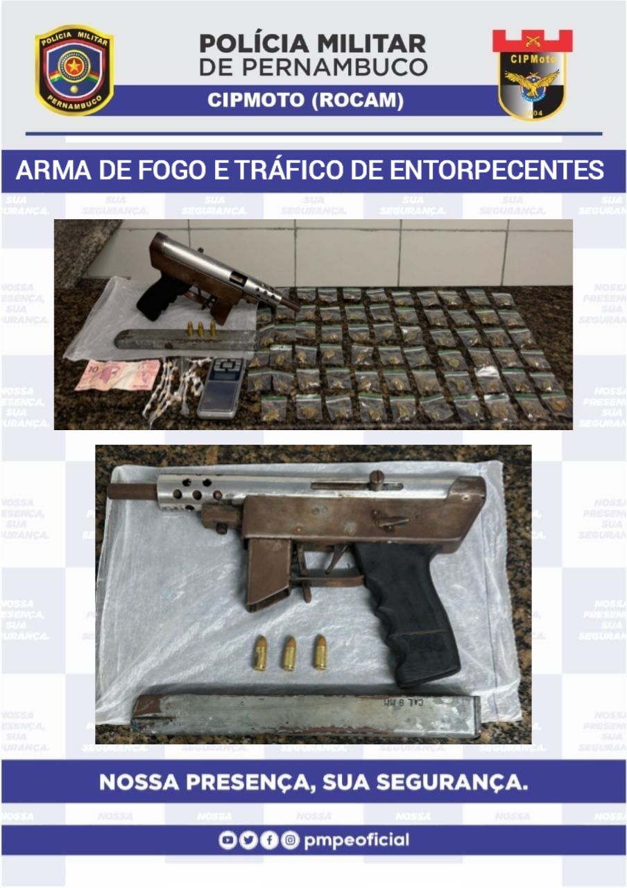 Menor é apreendido com submetralhadora e drogas - Foto: PMPE
