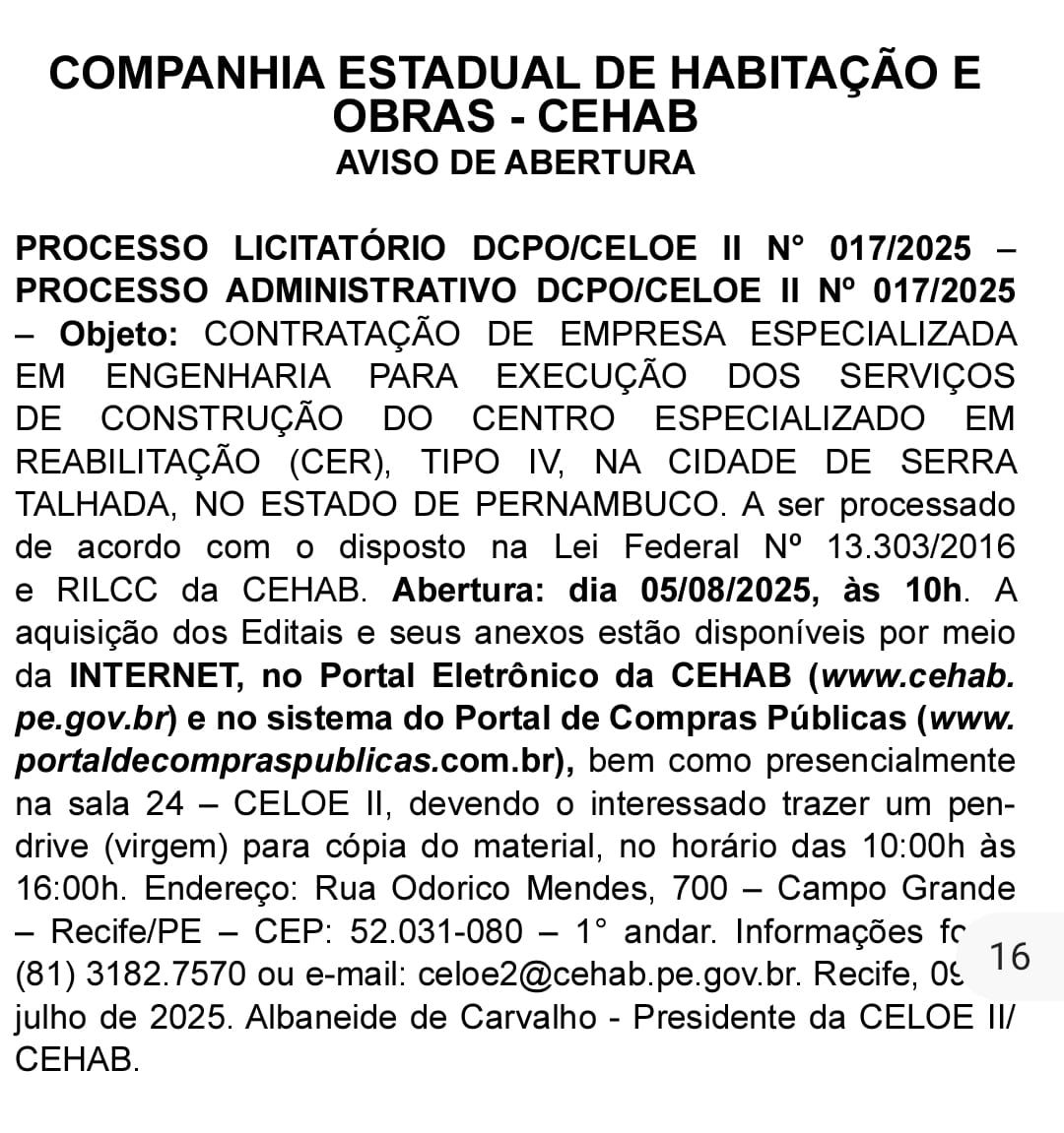 Raquel Lyra abre licitação para Centro de Reabilitação de Serra Talhada