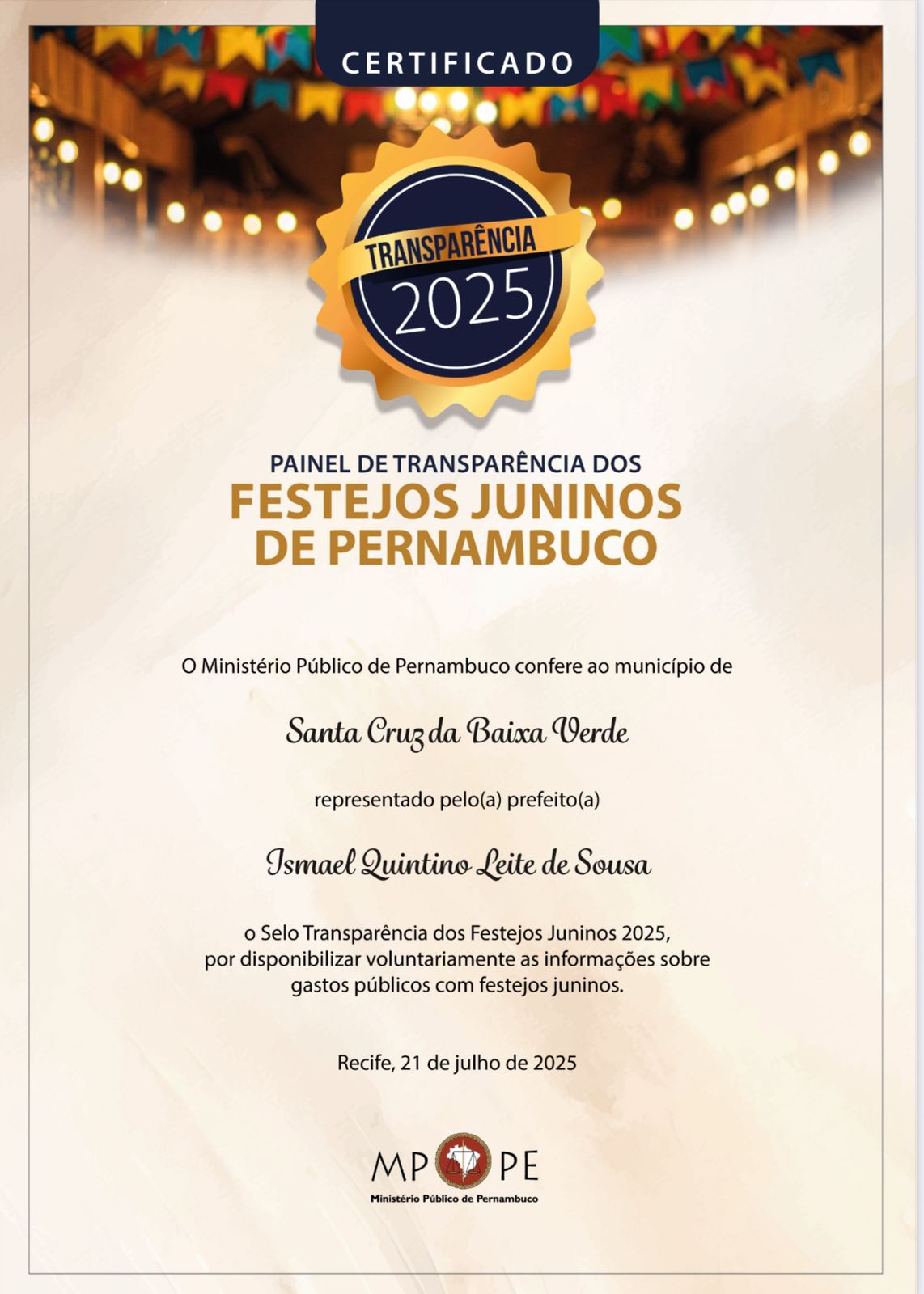 Dr. Ismael comemora conquista do Selo de Transparência 1 Dr. Ismael comemora conquista do Selo de Transparência