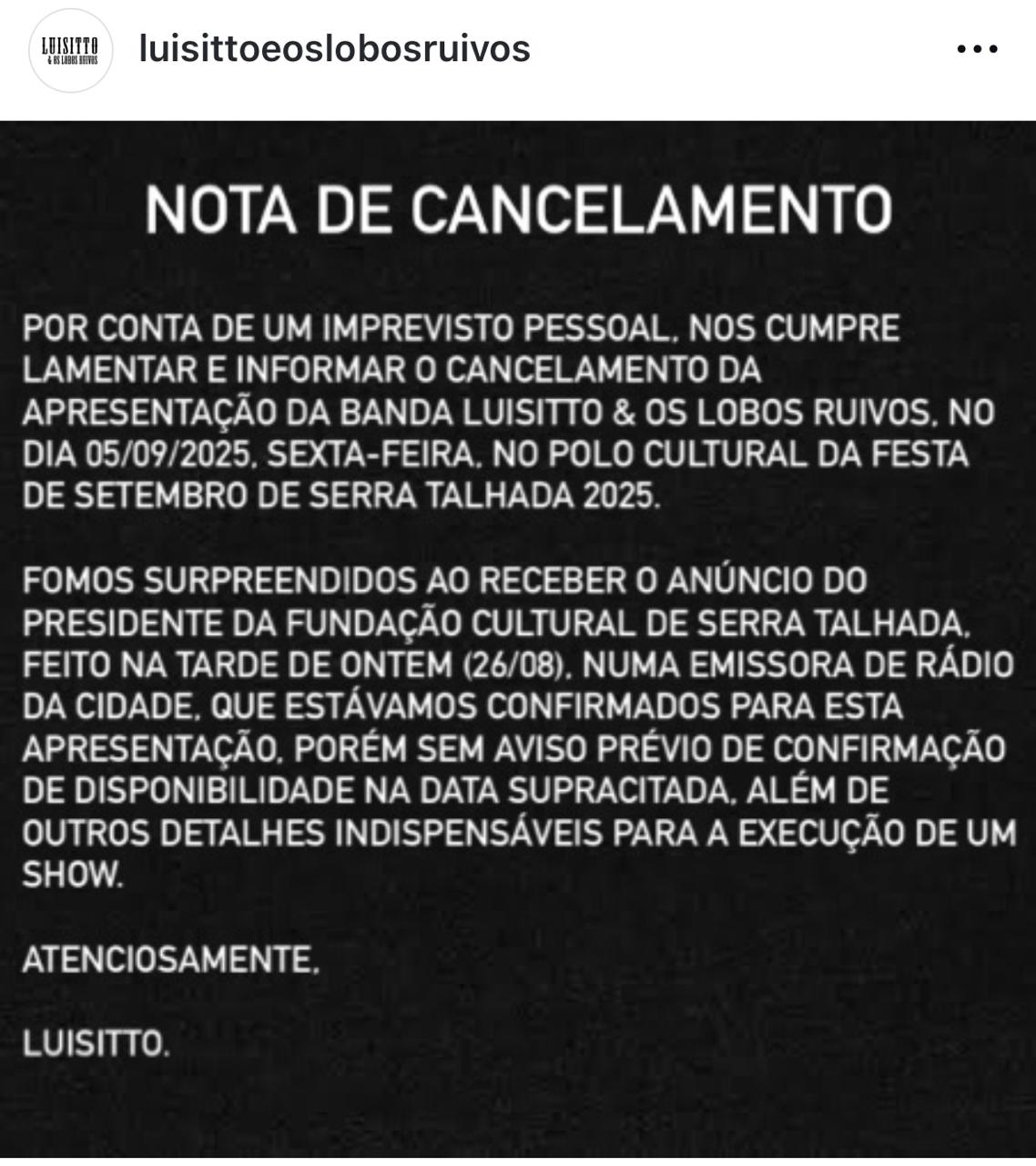 Artista cancela show na Festa de Setembro 2025 após anúncio oficial