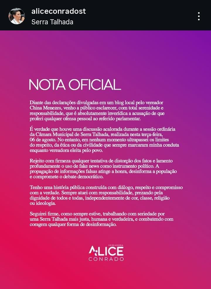 Alice Conrado emite nota negando que tenha desrespeitado China
