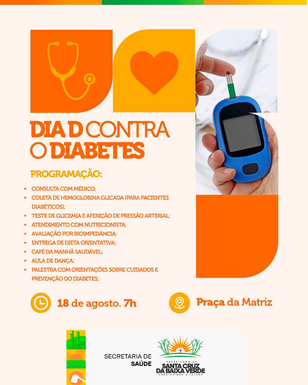 Prefeitura vai promover Dia D contra o Diabetes e cuidados à saúde