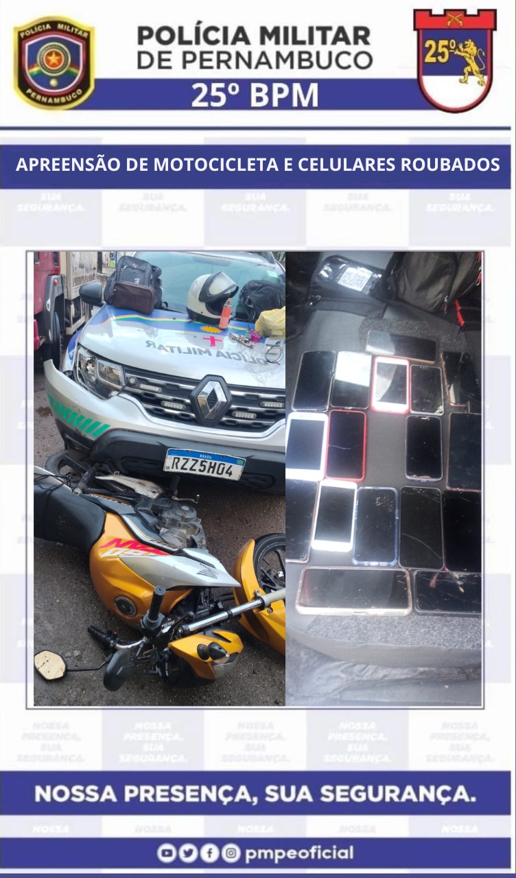 Polícia frustra série de assaltos e recupera moto roubada 1 Polícia frustra série de assaltos e recupera moto roubada - Foto: Divulgação/PMPE