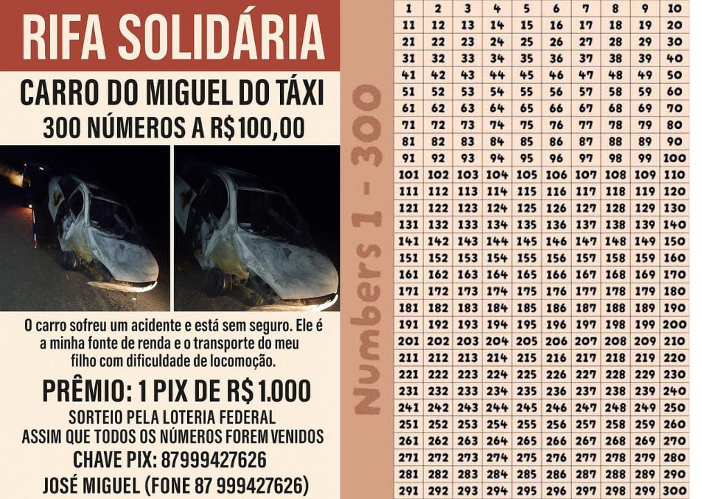 Taxista serra-talhadense sofre acidente e faz apelo através de rifa