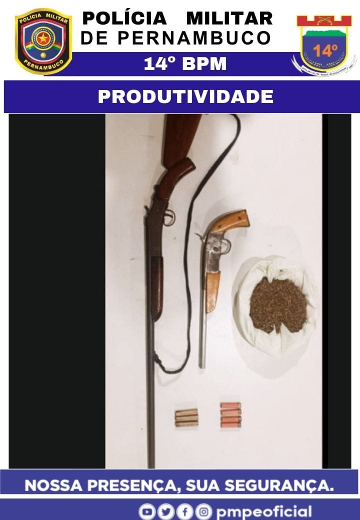PM apreende duas espingardas, munições e erva em Serra Talhada 1 Foto: Divulgação/PMPE