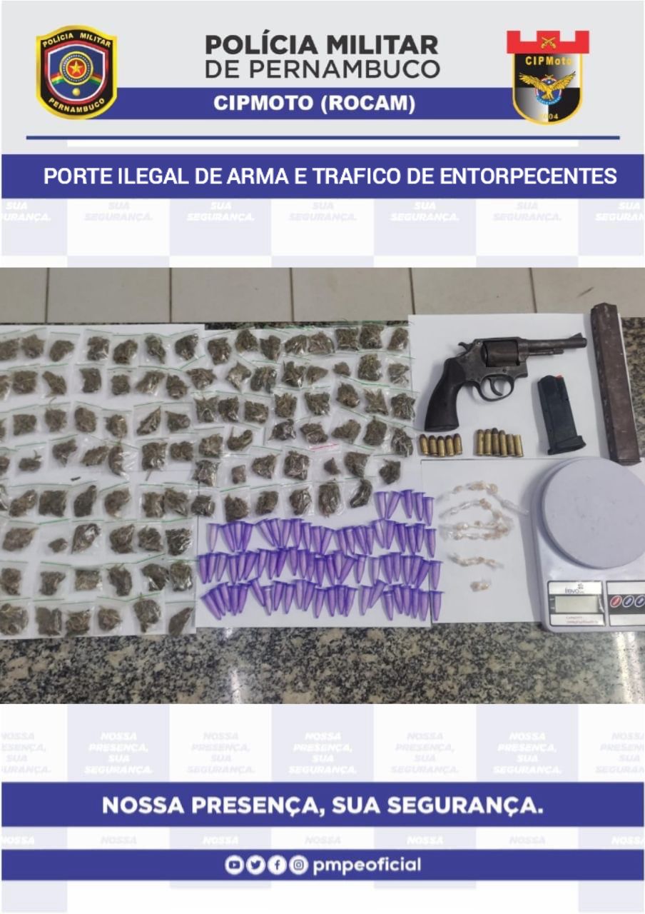 Homem é preso com arma e drogas em Olinda 1 Homem é preso com arma e drogas em Olinda - Foto: Divulgação/PMPE