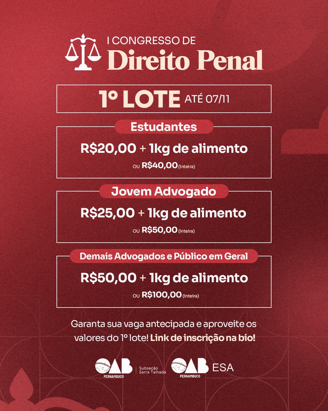 OAB Serra Talhada realizará 1º Congresso de Direito Penal