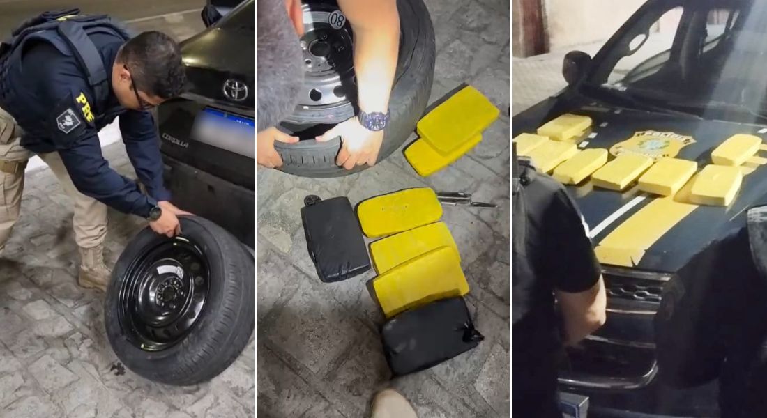 Casal é preso transportando 8 kg de crack em pneu estepe 1 Casal é preso transportando 8 kg de crack em pneu estepe - Foto: PRF/Divulgação