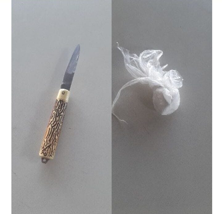 Suspeito com canivete e drogas