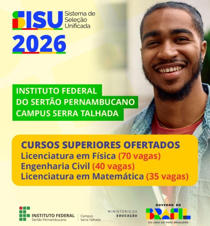 IFSertãoPE disponibiliza vagas em cursos de graduação pelo SISU 2026