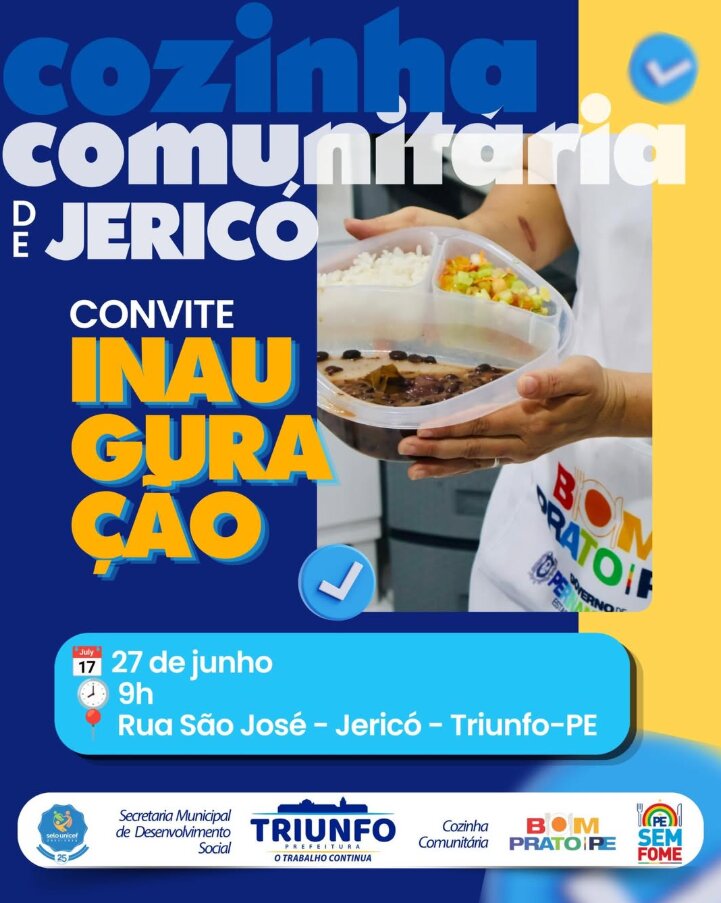 Triunfo inaugura Cozinha Comunitária de Jericó neste sábado (27)