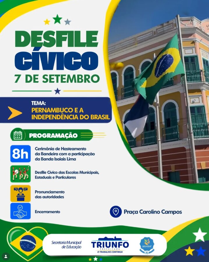 Triunfo convida população para desfile cívico; saiba detalhes
