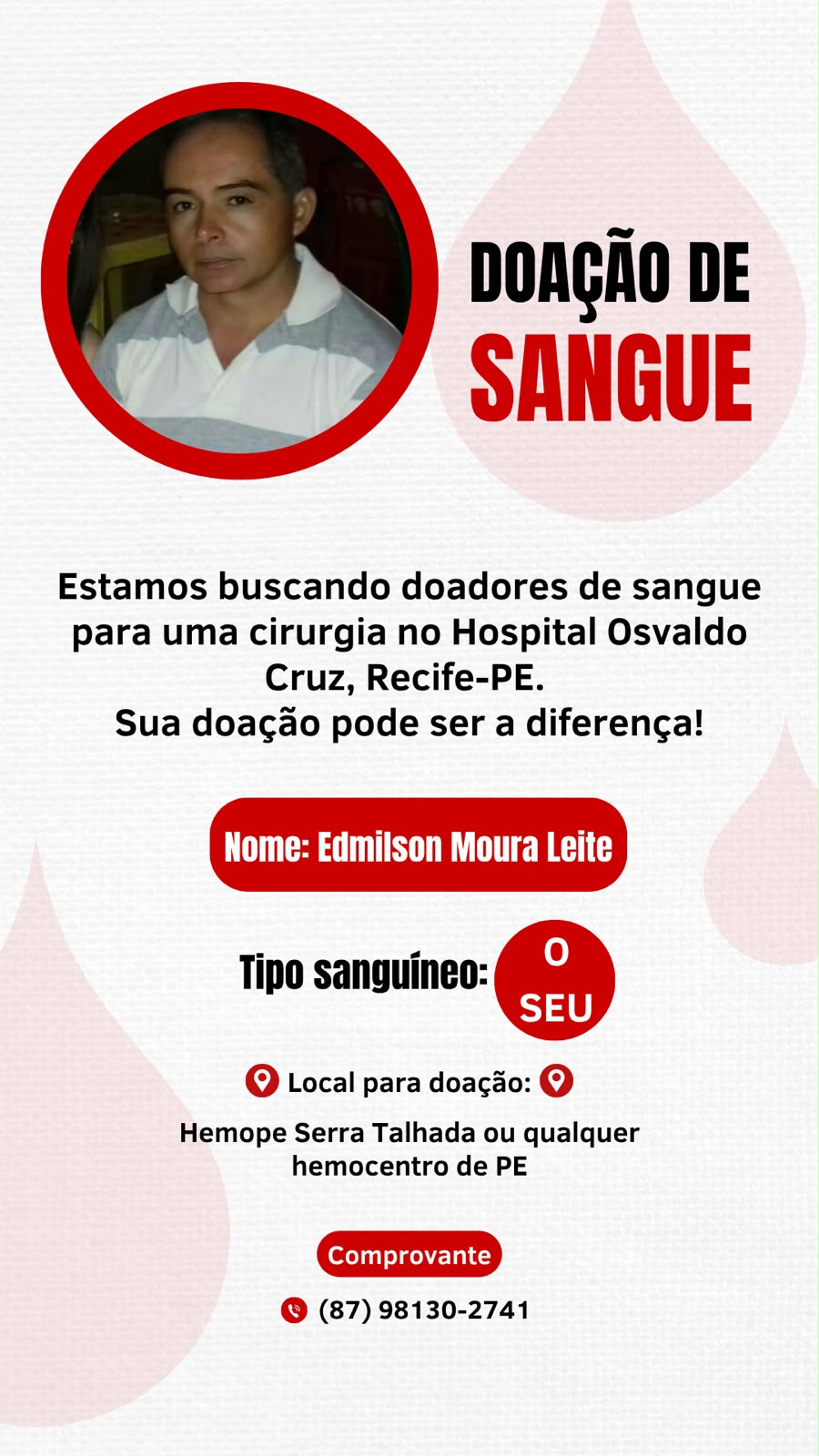 Família de taxista de ST pede ajuda para conseguir doadores de sangue