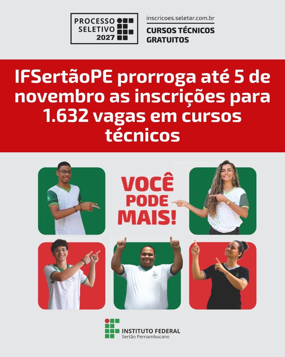 IFSertãoPE prorroga inscrições para vagas em cursos técnicos